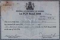 Federal Government of Nigeria, issued Bond Certificate (Not Exercised)