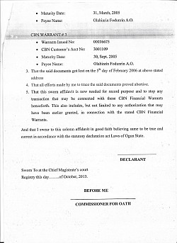 Sworn Affidavit obtained from the Chief Magisterial Court, Ijebu ode district, Ogun State, Nigeria. Original copy was also looted alongside other confidentials.